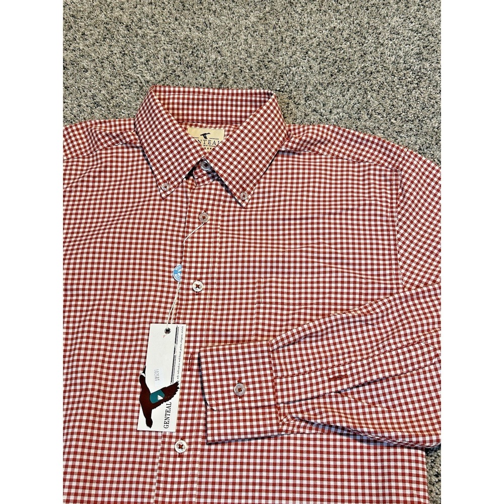 NWT Genteal Performance Button Down Mens SMALL Long Sleeve Plaid Gingham RED‎